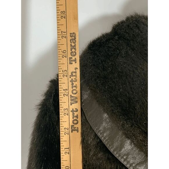 Vintage Women’s Faux Fur Leather Tie Front Shawl Coat Brown Size Medium - Picture 5 of 12